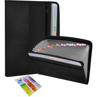 Organizator de fișiere pentru acordeon cu fermoar sigur, dosar de fișiere extensibil cu 13 buzunare cu husă frontală pentru creion, rechizite școlare de birou