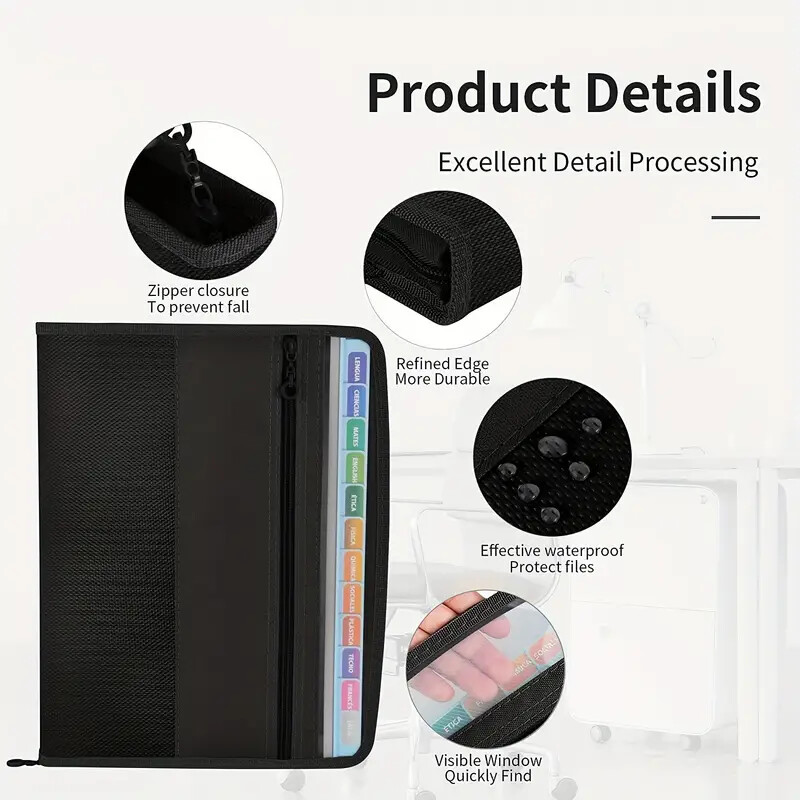 Organizator de fișiere pentru acordeon cu fermoar sigur, dosar de fișiere extensibil cu 13 buzunare cu husă frontală pentru creion, rechizite școlare de birou