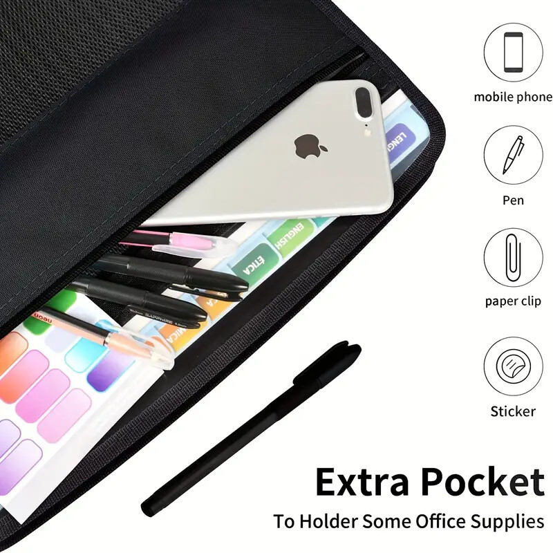 Organizator de fișiere pentru acordeon cu fermoar sigur, dosar de fișiere extensibil cu 13 buzunare cu husă frontală pentru creion, rechizite școlare de birou