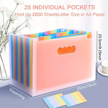 1 τεμ. A4 Rainbow Color Multi Layer Vertical Storage Folders File 25 Layers Φάκελοι φακέλων σχολικού γραφείου Σακούλες αποθήκευσης προμήθειες