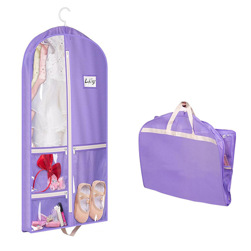 Deju apģērbu soma ar rāvējslēdzēju kabatām Deju tērpu konkursa somas Piekarināmas purpursarkanas kleitas pārvalks Garderobes ceļojumu glabāšanas somas