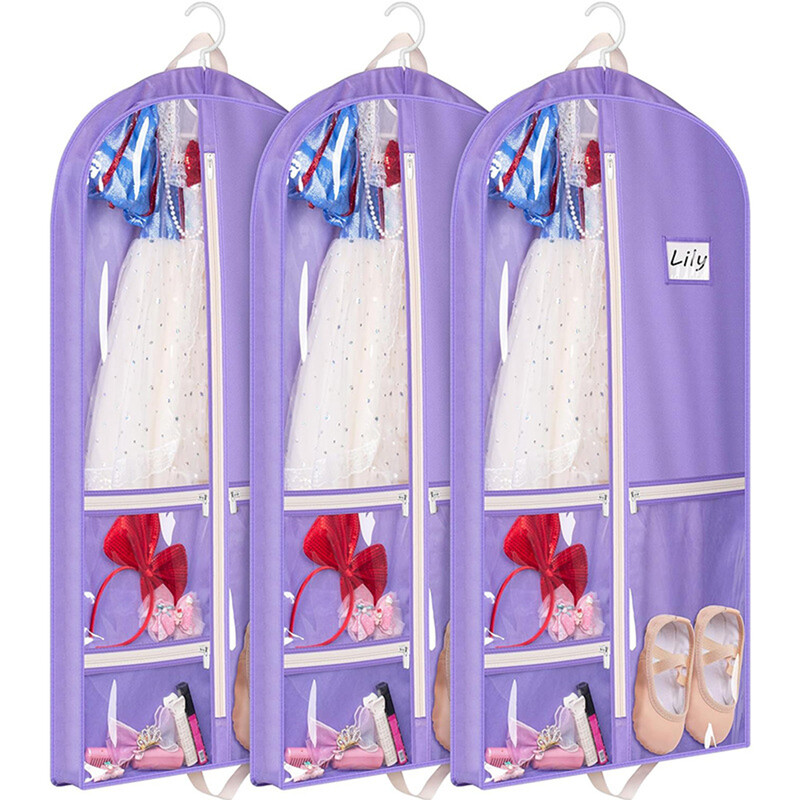 Deju apģērbu soma ar rāvējslēdzēju kabatām Deju tērpu konkursa somas Piekarināmas purpursarkanas kleitas pārvalks Garderobes ceļojumu glabāšanas somas