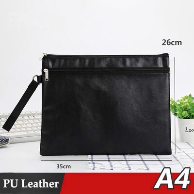 Първокласна чанта за документи от PU кожа A4 A5 Чанта за файлове с цип за съхранение на документи Водоустойчива преносима мъжка бизнес чанта