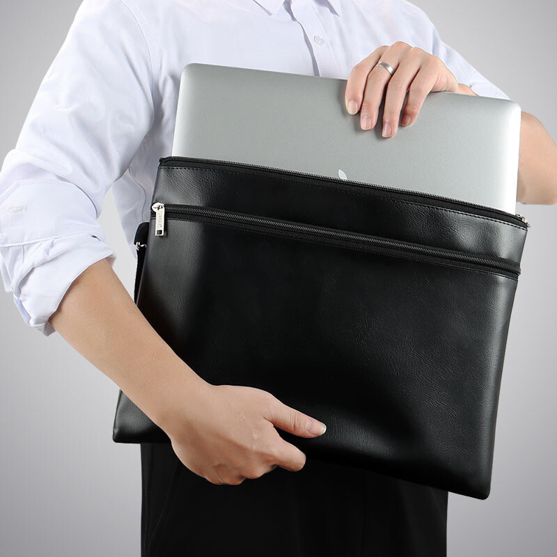 Първокласна чанта за документи от PU кожа A4 A5 Чанта за файлове с цип за съхранение на документи Водоустойчива преносима мъжка бизнес чанта