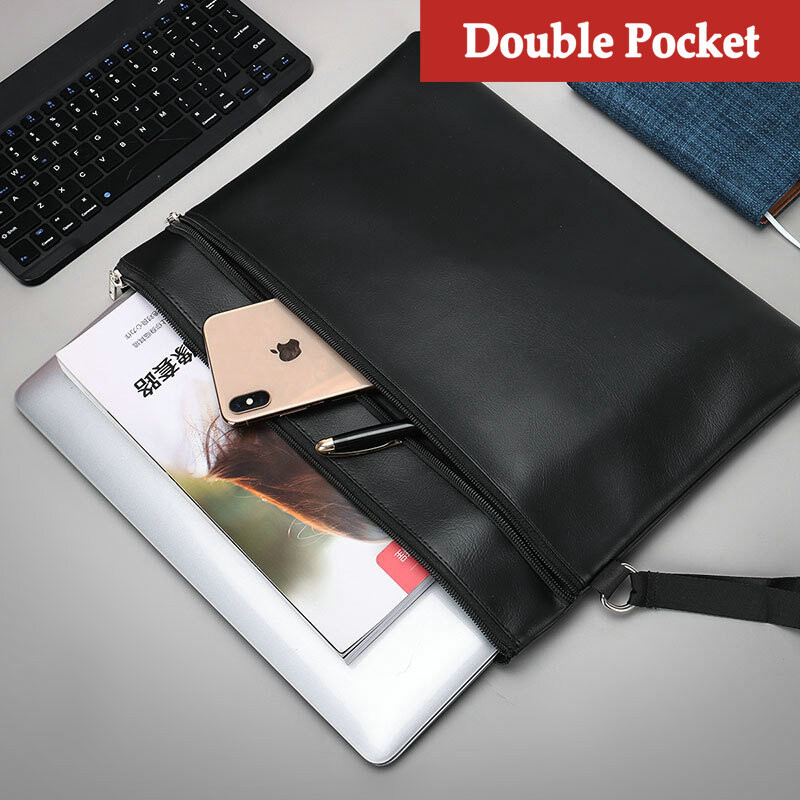 Първокласна чанта за документи от PU кожа A4 A5 Чанта за файлове с цип за съхранение на документи Водоустойчива преносима мъжка бизнес чанта