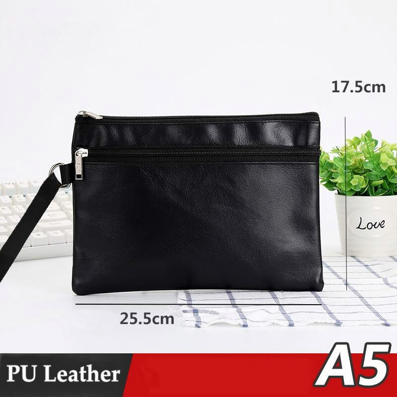 Първокласна чанта за документи от PU кожа A4 A5 Чанта за файлове с цип за съхранение на документи Водоустойчива преносима мъжка бизнес чанта