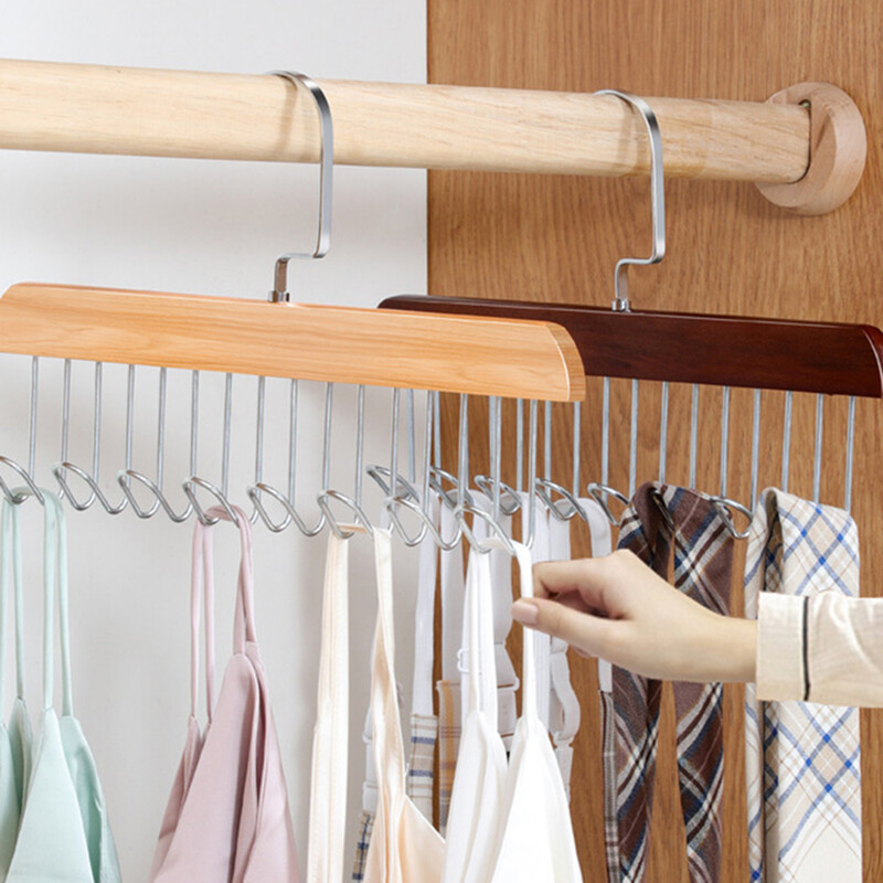1 vješalica od punog drveta s 8 kuka, donje rublje, prsluk, višenamjenska kuka za kravatu, prikladno za spavaonicu, stan, završnu obradu spavaće sobe