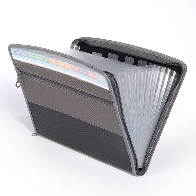 Organizator de fișiere pentru acordeon cu fermoar sigur, dosar de fișiere extensibil cu 13 buzunare cu husă frontală pentru creion, rechizite școlare de birou