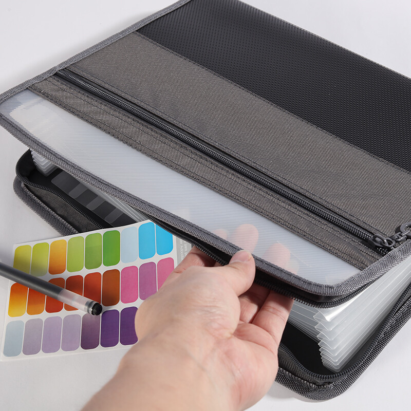Organizator de fișiere pentru acordeon cu fermoar sigur, dosar de fișiere extensibil cu 13 buzunare cu husă frontală pentru creion, rechizite școlare de birou