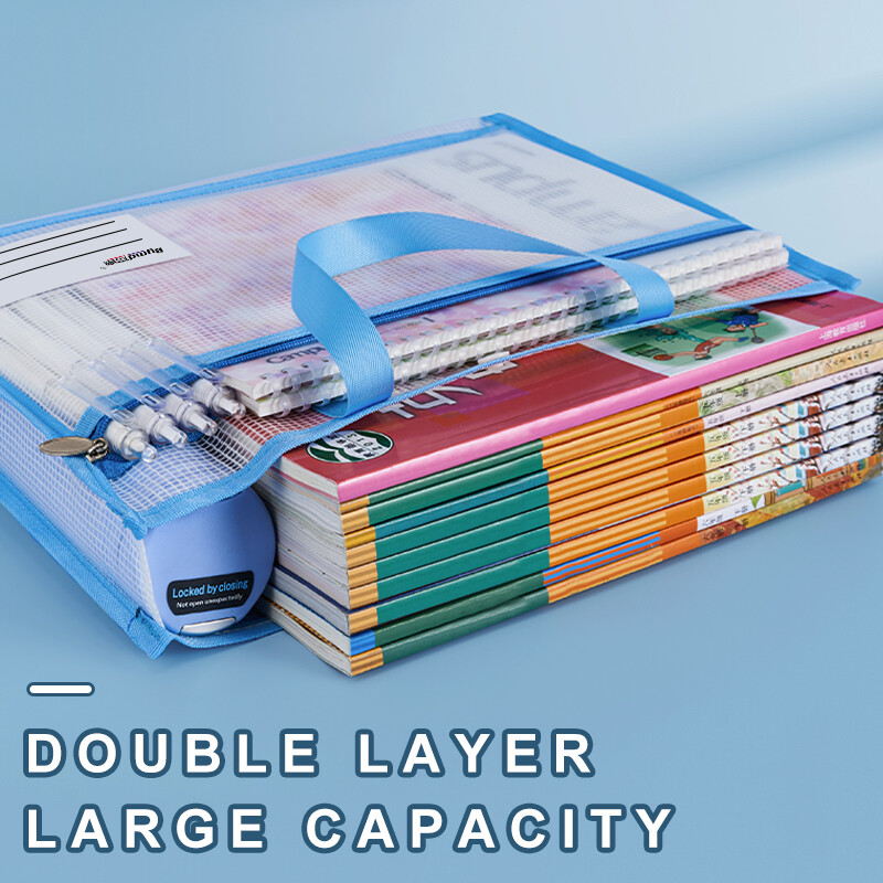 [Prostrani organizator] A4 džepne mape proširene dvoslojne mrežaste torbe za pohranu datoteka s ručkom Prozirna torba za datoteke velikog kapaciteta
