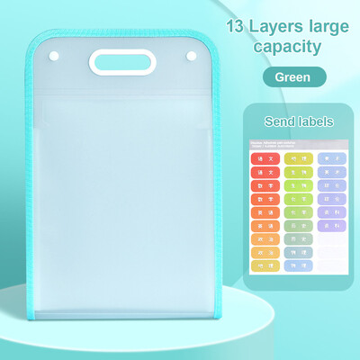 Geantă verticală pentru acordeon Kawaii, hârtie de examinare pentru studenți, geantă portabilă de depozitare, dosar translucid din PP, pungi pentru fișiere cu 13 compartimente