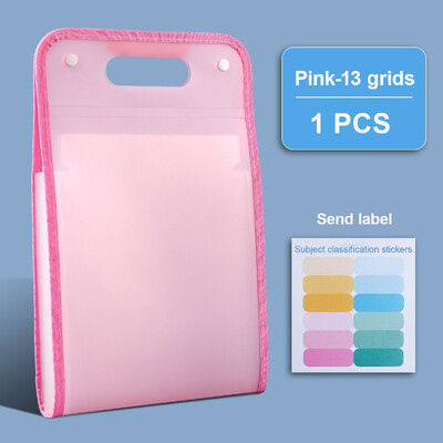 Geantă verticală pentru acordeon Kawaii, hârtie de examinare pentru studenți, geantă portabilă de depozitare, dosar translucid din PP, pungi pentru fișiere cu 13 compartimente