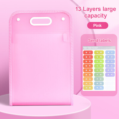 Geantă verticală pentru acordeon Kawaii, hârtie de examinare pentru studenți, geantă portabilă de depozitare, dosar translucid din PP, pungi pentru fișiere cu 13 compartimente