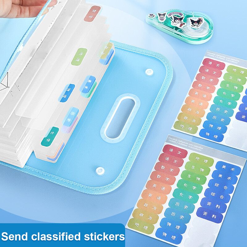 Geantă verticală pentru acordeon Kawaii, hârtie de examinare pentru studenți, geantă portabilă de depozitare, dosar translucid din PP, pungi pentru fișiere cu 13 compartimente