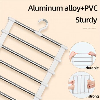 Мултифункционална поставка за панталони, окачване на облачна стълба, сгъваема поставка за панталони, скоба за панталони от неръждаема стомана, многопластово безпроблемно съхранение
