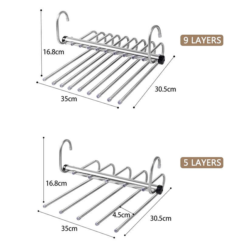 Telescopic pliabil, multifuncțional, cârlig cu mai multe straturi, umeraș pentru pantaloni de uz casnic, clemă pentru pantaloni, dulap, suport pentru pantaloni