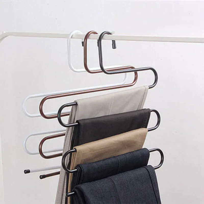 Suport pentru pantaloni magic cu mai multe straturi Suport pentru pantaloni în formă de S din oțel inoxidabil Suport multifuncțional anti-alunecare pentru pantaloni în stil pentru bărbați și femei