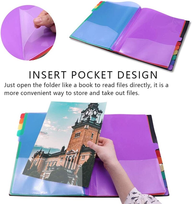 Органайзер за разширяване на папка с размер A4 Letter, 24 джоба, 240 листа, папка с дъгова подплата за дома, офиса, училище