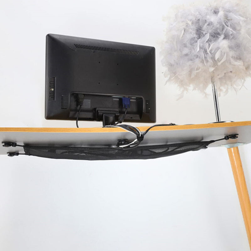 Buzunar de rețea cu prize cu 8 găuri, plasă de gestionare a cablurilor de sub birou, organizator de plasă de gestionare a cablurilor de sub masă, ascunzători flexibili de sârmă