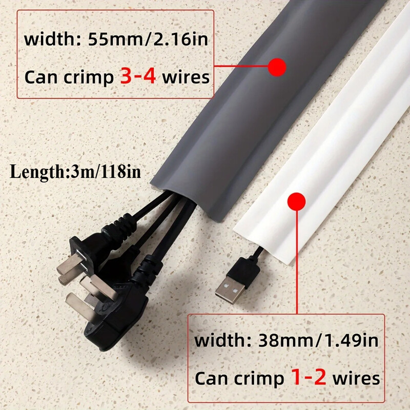 1PC 3M PVC, montat la suprafață, tavă de cablu autoadeziv, acoperire anti-treptare, suprafață decorativă, conductă de sârmă expusă