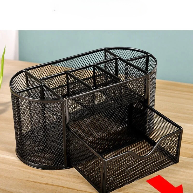 Organizator de birou cu plasă Organizator de papetărie de birou multifuncțional cu sertar Suport pentru creion Rechizite de birou pentru acasă