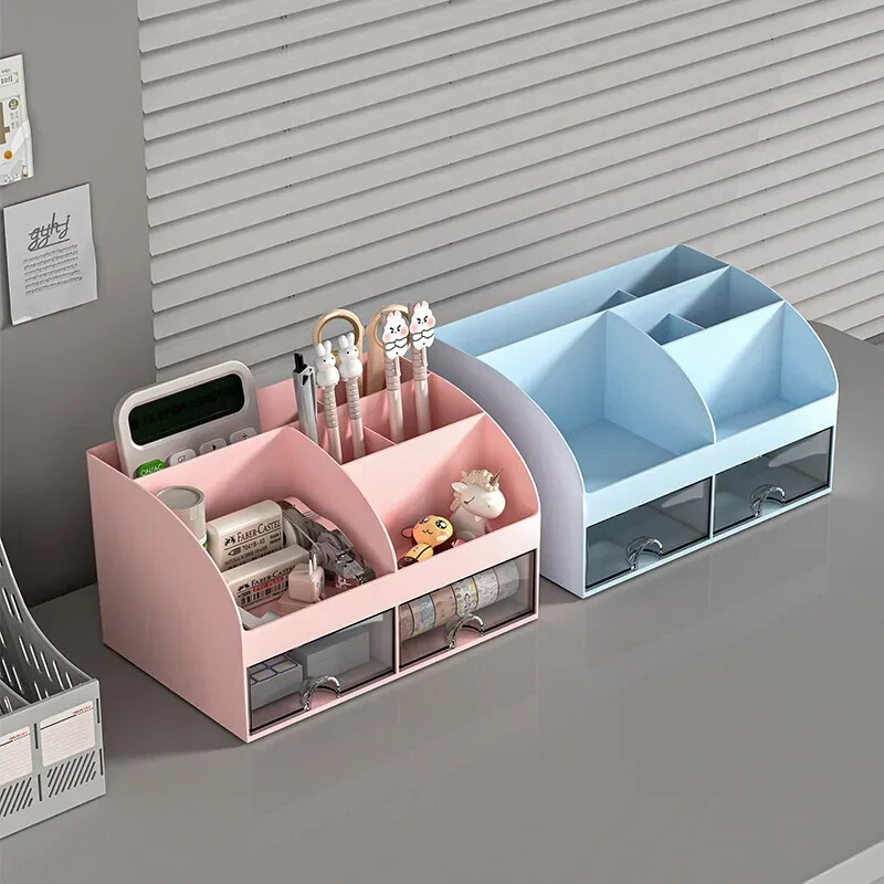 Прозрачна настолна кутия за съхранение с малки чекмеджета за офис консумативи и канцеларски материали