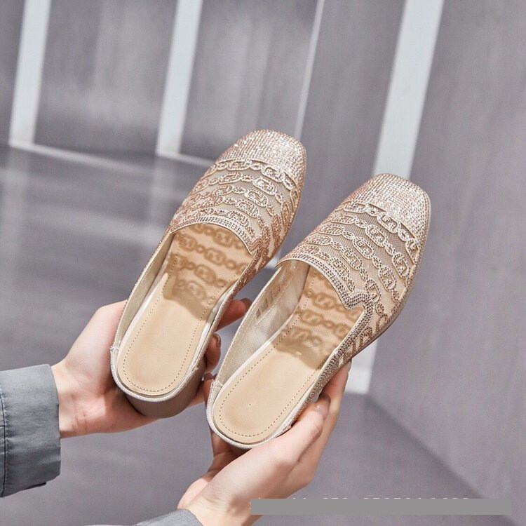 Baotou mrežaste papuče Žensko ljeto 2024. Novi stil Gornja odjeća na debelu petu Udobne i moderne šuplje prozračne sandale s kristalima