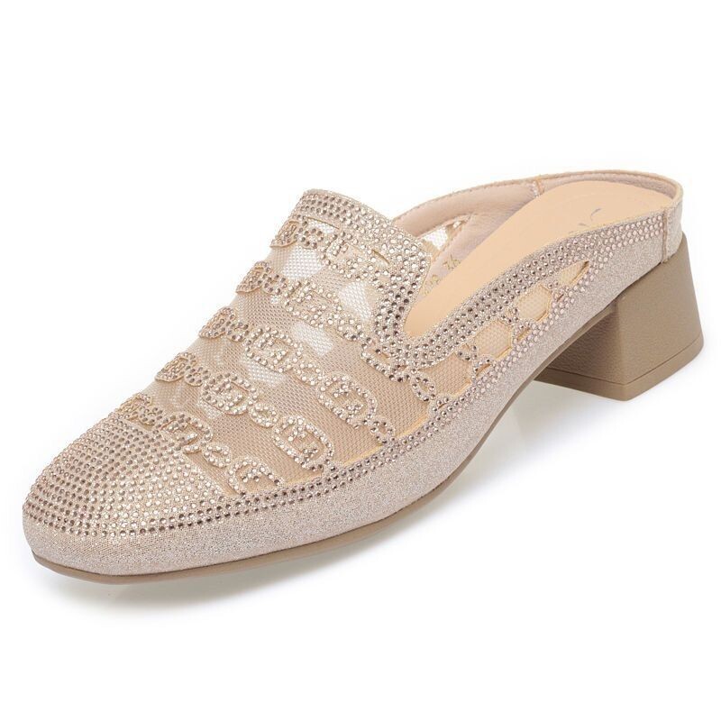 Baotou mrežaste papuče Žensko ljeto 2024. Novi stil Gornja odjeća na debelu petu Udobne i moderne šuplje prozračne sandale s kristalima