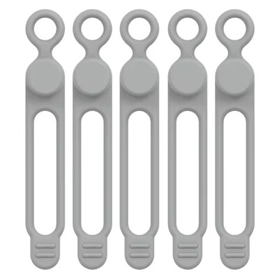 5 vnt. silikoninės kabelių juostos, daugkartinio naudojimo kabelių dirželiai, laido raišteliai, laido laido laikiklis virtuvei, biurui, mokyklai, kelionėms