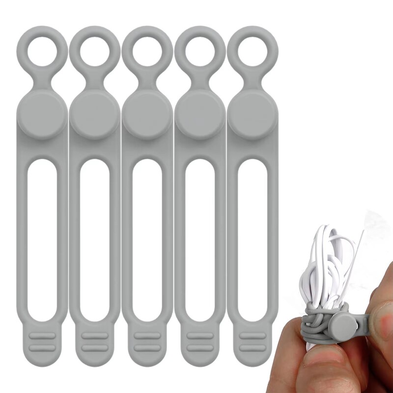 5 vnt. silikoninės kabelių juostos, daugkartinio naudojimo kabelių dirželiai, laido raišteliai, laido laido laikiklis virtuvei, biurui, mokyklai, kelionėms