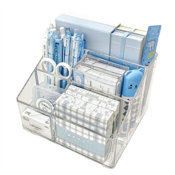 Clear Desk Stand Θήκη Μπάνιου Βούρτσα Μακιγιάζ Οργάνωση Multifunction Stationery Organizer 5Grid Κουτί αποθήκευσης μολυβιού μεγάλης χωρητικότητας