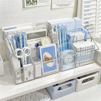 Clear Desk Stand Θήκη Μπάνιου Βούρτσα Μακιγιάζ Οργάνωση Multifunction Stationery Organizer 5Grid Κουτί αποθήκευσης μολυβιού μεγάλης χωρητικότητας