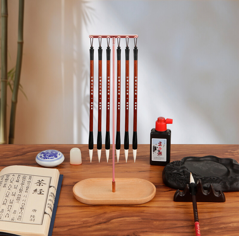 Hiina Zodiac Pintslihoidja Pöögipuu alusega Kalligraafia Rest Tindihoidja 12 konksu Kirjutuspintsli hoidja Kooli kirjatarbed