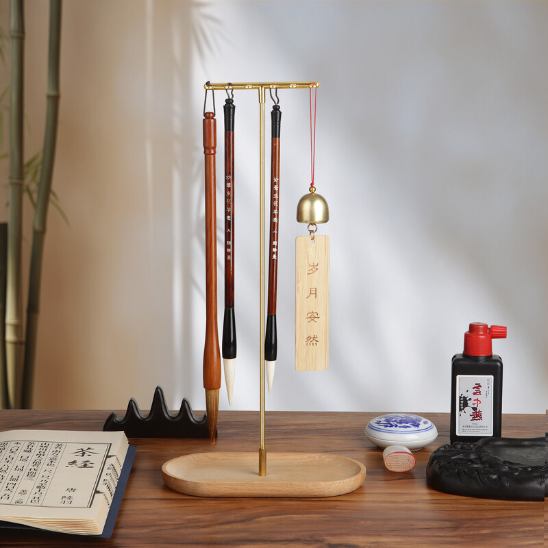 Hiina Zodiac Pintslihoidja Pöögipuu alusega Kalligraafia Rest Tindihoidja 12 konksu Kirjutuspintsli hoidja Kooli kirjatarbed