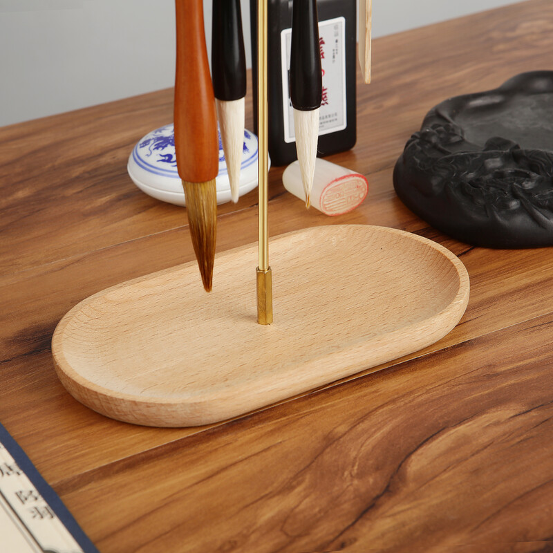 Hiina Zodiac Pintslihoidja Pöögipuu alusega Kalligraafia Rest Tindihoidja 12 konksu Kirjutuspintsli hoidja Kooli kirjatarbed