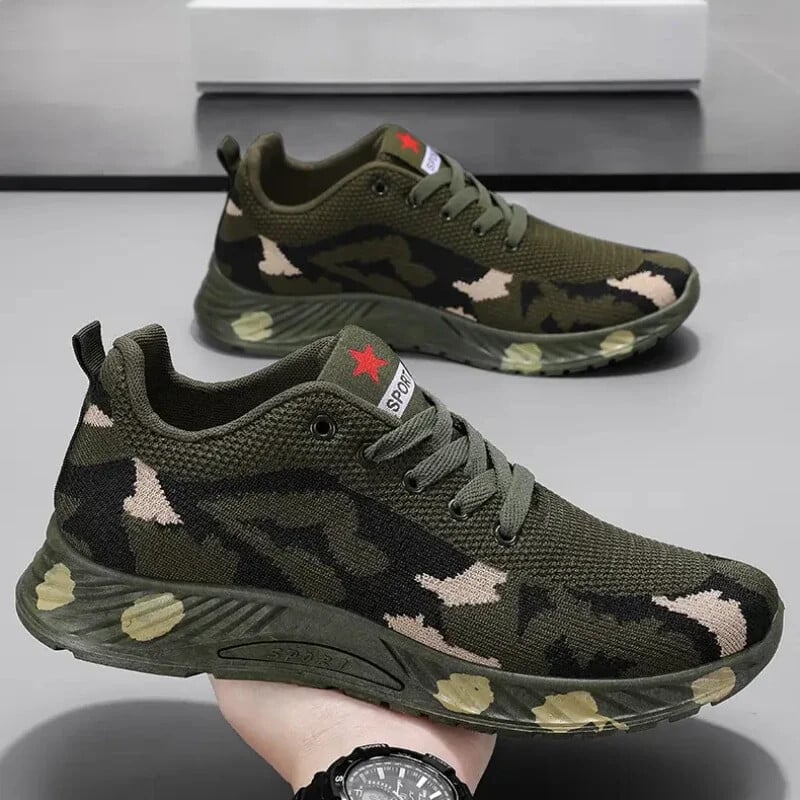 Pantofi sport pentru bărbați, respirabili, de camuflaj, cu fund gros, pantofi de sport casual cu vârf rotund, cu șireturi, pantofi comozi, ușori, anti-alunecare