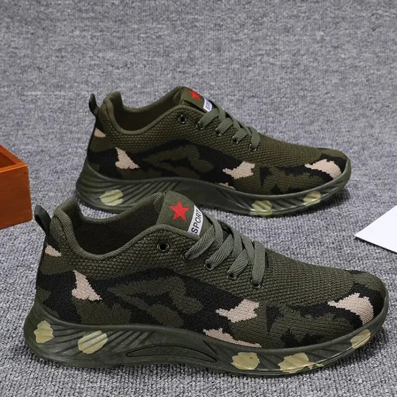 Pantofi sport pentru bărbați, respirabili, de camuflaj, cu fund gros, pantofi de sport casual cu vârf rotund, cu șireturi, pantofi comozi, ușori, anti-alunecare
