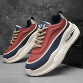 2024 Есенни нови спортни обувки Мъжки най-лесни за мач тийнейджъри Дишащи повдигащи дебели кожени подметки Ins Trbottomy Dad Shoes