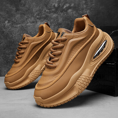 2024 Есенни нови спортни обувки Мъжки най-лесни за мач тийнейджъри Дишащи повдигащи дебели кожени подметки Ins Trbottomy Dad Shoes