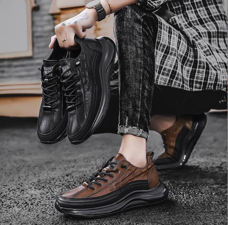 Visokokvalitetne muške kožne ležerne Dialy tenisice s krokodilskim dizajnom Prirodne kožne muške udobne cipele za povećanje visine