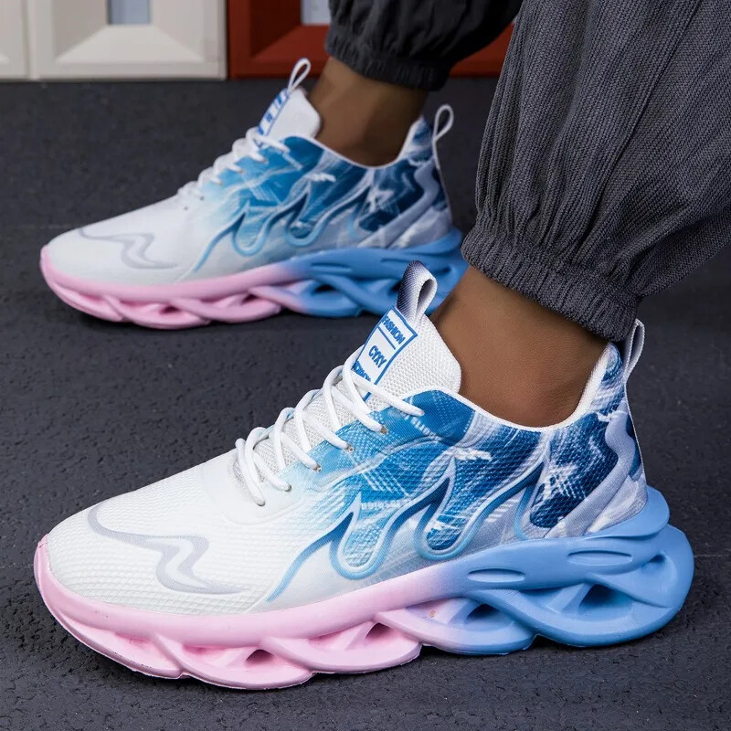 Pantofi sport casual pentru bărbați, respirabili, ușoare, cu imprimeu cu flacără, pantofi sport de vară în aer liber, tenis, alergare, pantofi de drumeție pentru bărbați