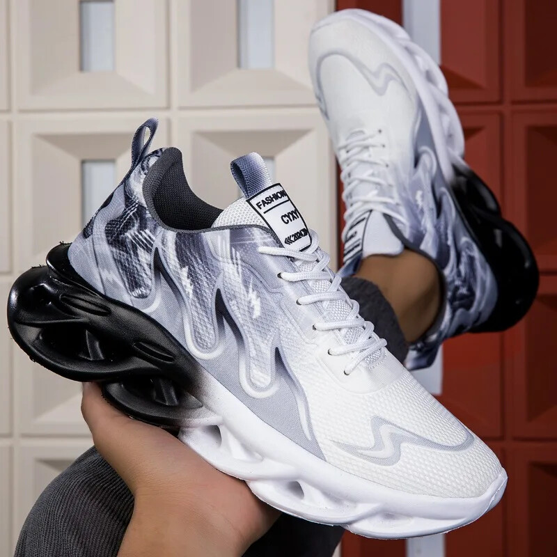 Pantofi sport casual pentru bărbați, respirabili, ușoare, cu imprimeu cu flacără, pantofi sport de vară în aer liber, tenis, alergare, pantofi de drumeție pentru bărbați