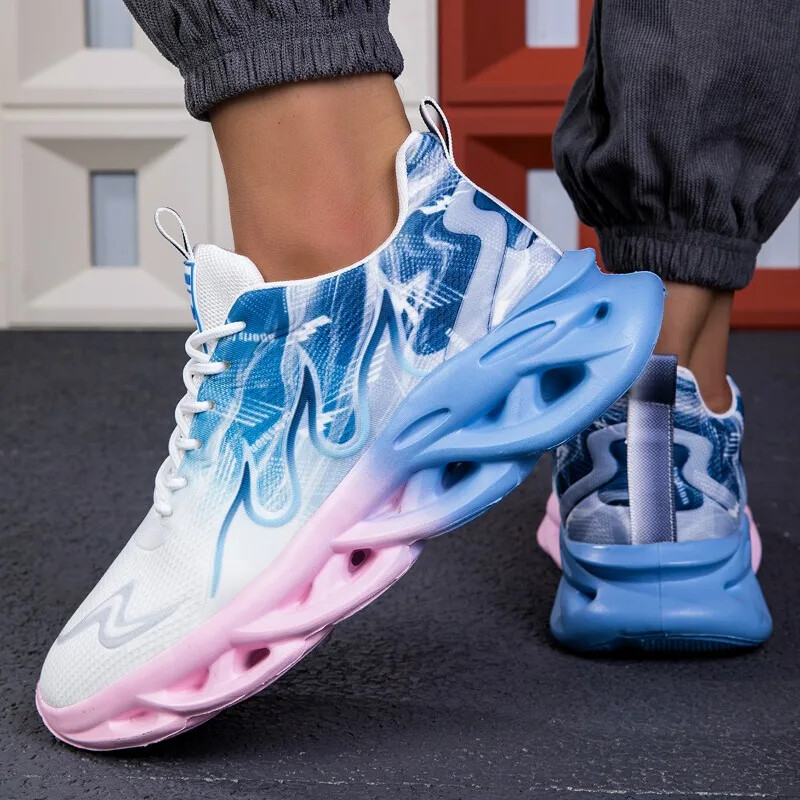 Pantofi sport casual pentru bărbați, respirabili, ușoare, cu imprimeu cu flacără, pantofi sport de vară în aer liber, tenis, alergare, pantofi de drumeție pentru bărbați