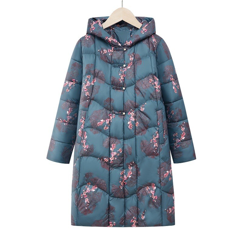Zimski pamučni kaput za majke, dugi ženski pamučni kaput za srednje i starije osobe, novi kineski stil, otporan na vjetar, s kapuljačom