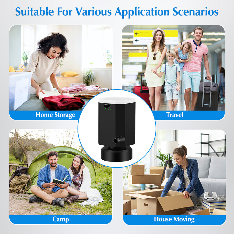 Laidelis elektrinis oro siurblys universaliems vakuuminiams laikymo krepšiams Įkraunamas kelioninis sandarinimo maišelio siurblys kompresiniams drabužių lagaminams