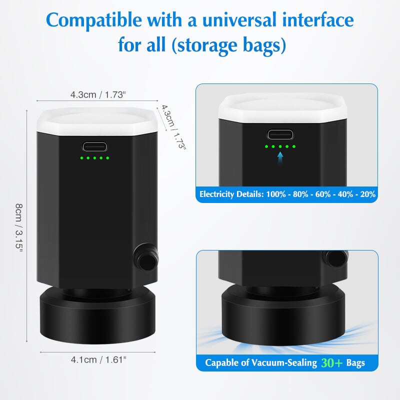 Laidelis elektrinis oro siurblys universaliems vakuuminiams laikymo krepšiams Įkraunamas kelioninis sandarinimo maišelio siurblys kompresiniams drabužių lagaminams
