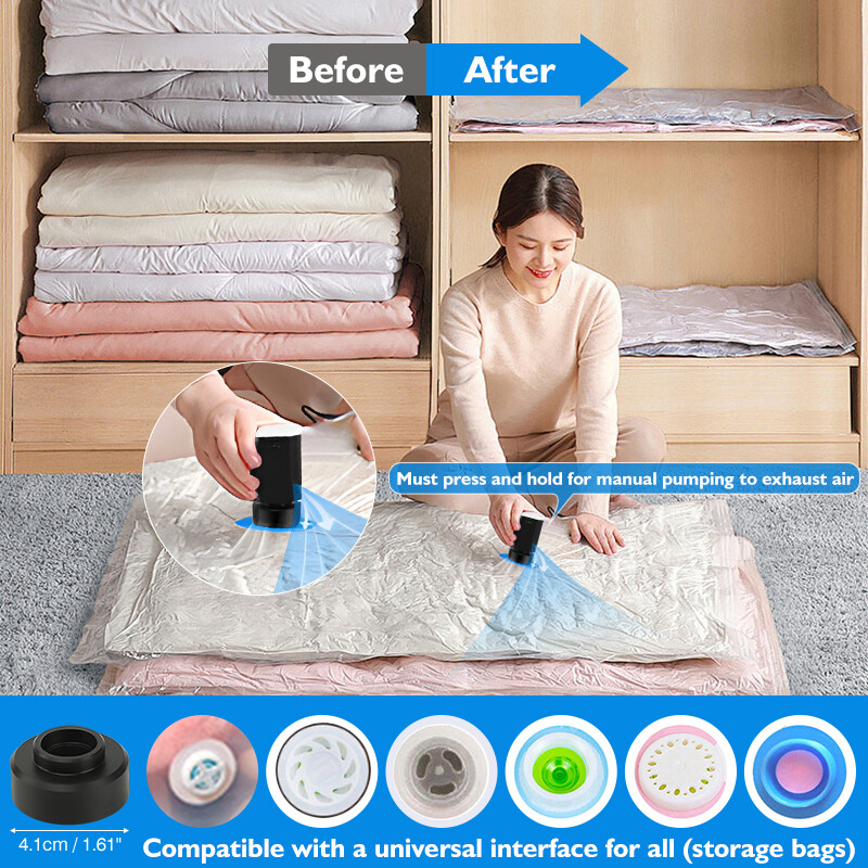 Universalus belaidis elektrinis siurblys vakuuminiams laikymo krepšiams, įkraunamas belaidis siurblys laikymo krepšiui, erdvę taupantis kelionių organizatorius