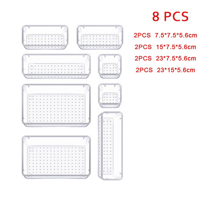 1/8 buc. Organizatoare de sertare Cutii de depozitare transparente Coșuri de gunoi pentru ustensile, produse cosmetice, produse alimentare, vesela de bucătărie, raft de birou