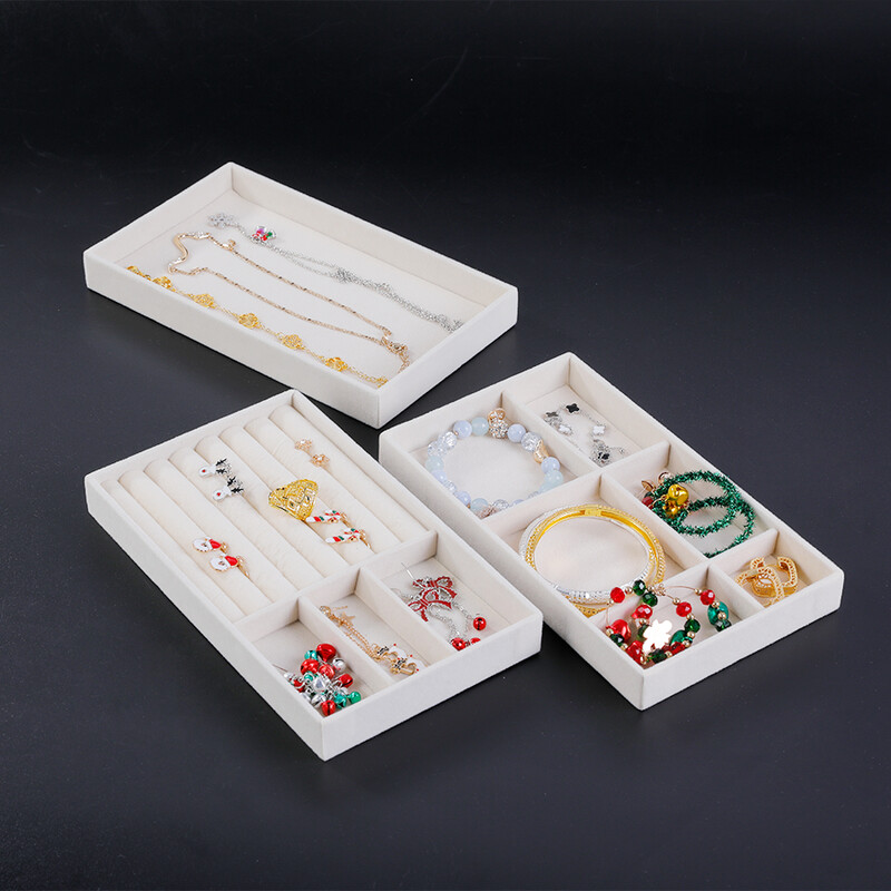 1PC, Flocking Jewelry Box Pladanj za nakit, boja: bež