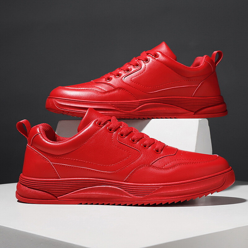 Pantofi pentru bărbați din piele de primăvară de designer, pantofi de înălțime, pantofi pentru adolescent, pantofi pentru adolescent, casual, de înaltă calitate, roșii, anti-alunecare.